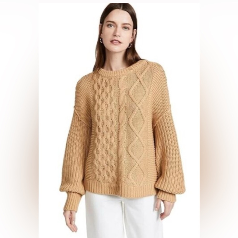 Free People Dream Cable Crew Neck Knit Tan Sweater. Size L